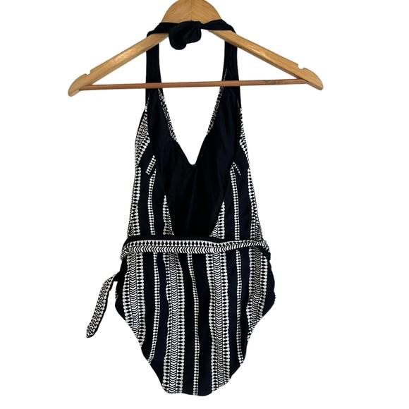 Lemlem Luchia Black with White Embroidery Belted Deep V One Piece Swimsuit - Picture 6 of 10